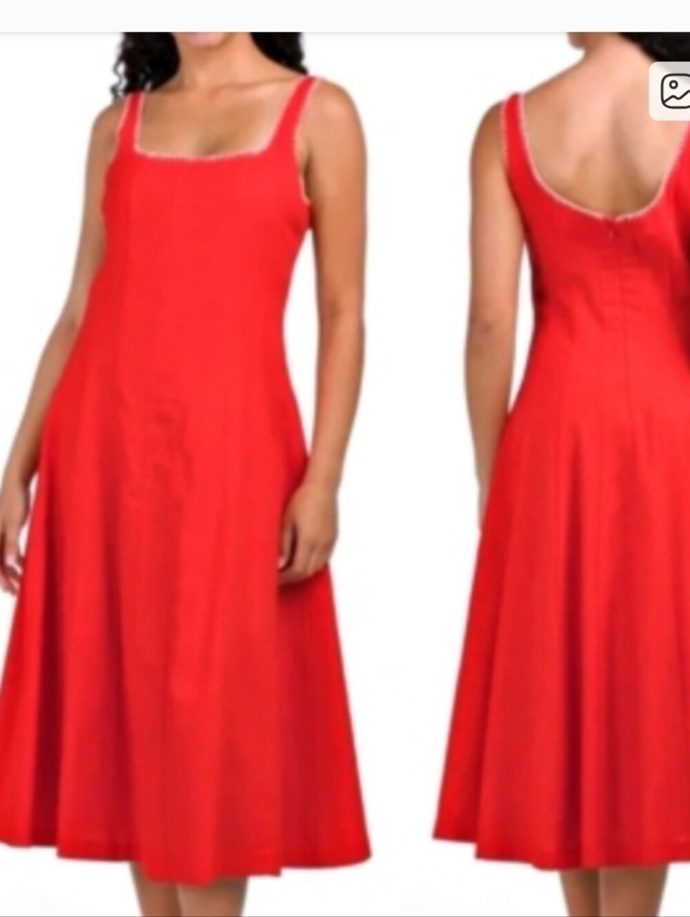 New! Caroline Constas Red Midi Linen Blend Dress